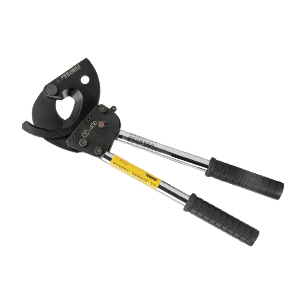 Ratchet Cable Cutter, High Leverage Cutting Tool, Sharp Blade for Copper and Aluminum Cables, Ergonomic Handle, Electrical Repair, Professional Grade, CC-400 Model