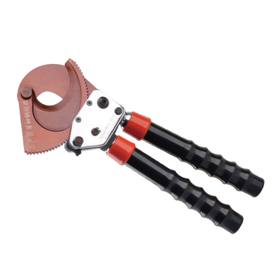 Ratchet Cable Cutter, High-Leverage Hand Tool, Ergonomic Grip, Sharp Steel Blades for Copper and Aluminum Cables, J-52 Model